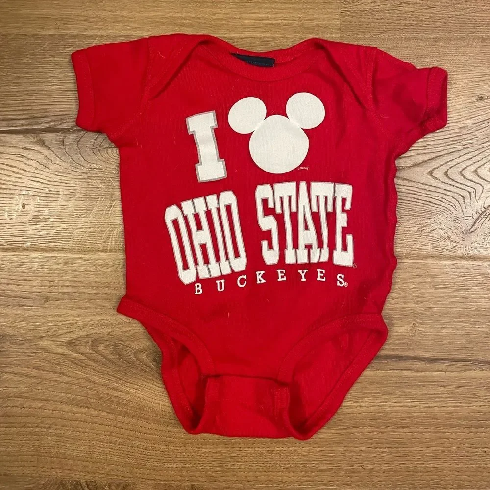 Disney Ohio State Buckeyes Kids Baby Red White Onesie Size 6 months